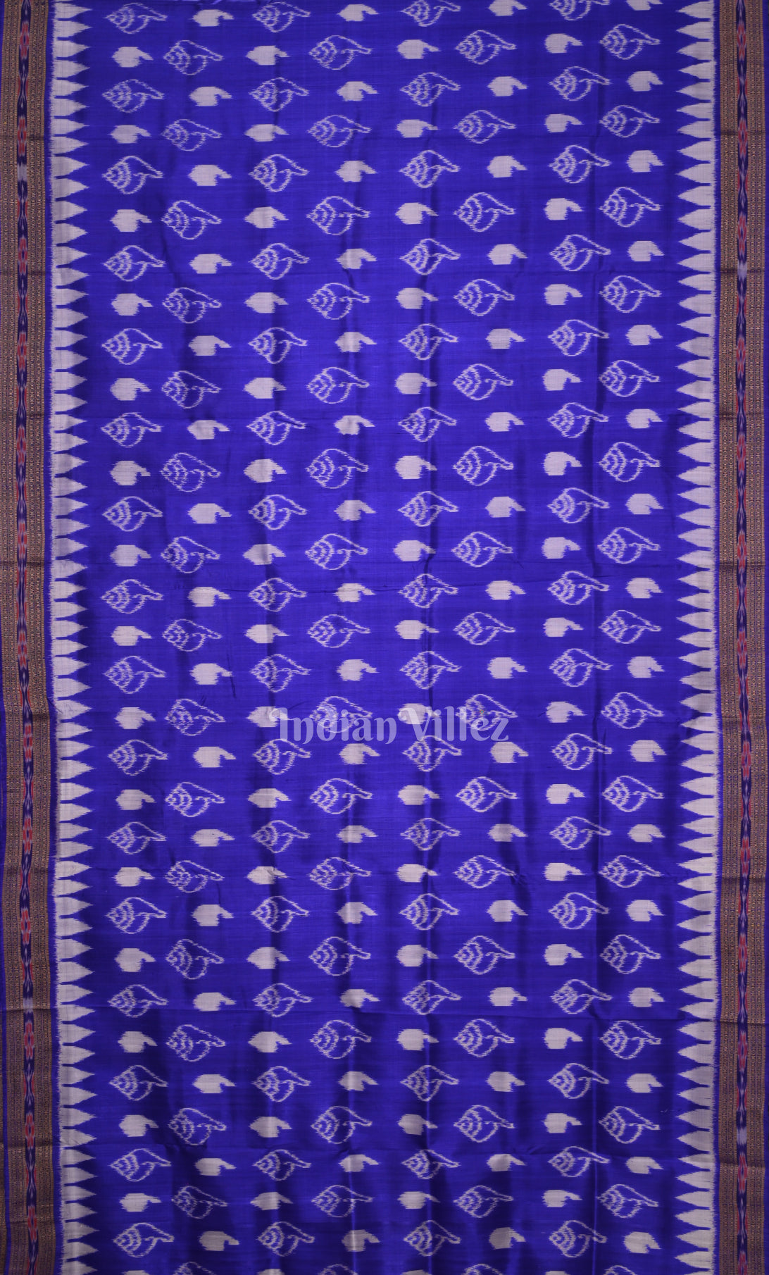 Royal Blue Sankha Motif Odisha Ikat Khandua Silk Saree 