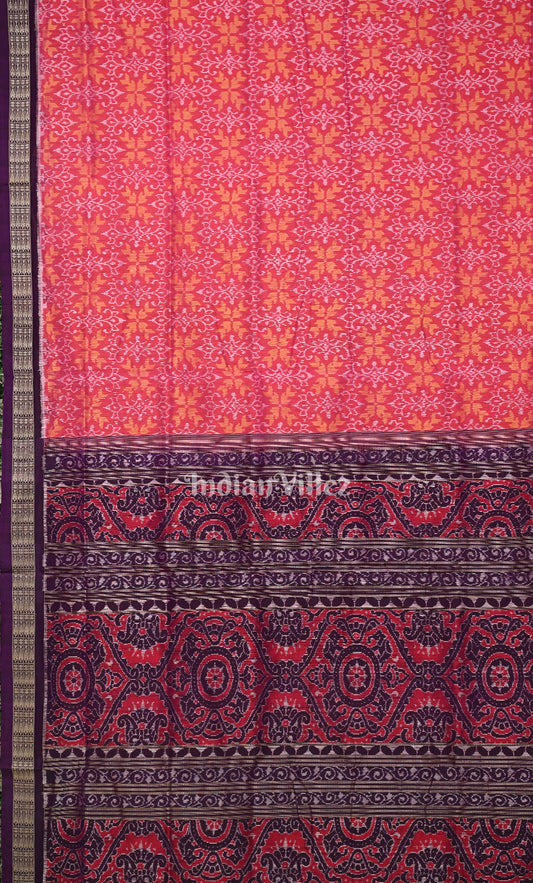 Pink Purple Flower Motif Odisha Ikat Sambalpuri Silk Saree 