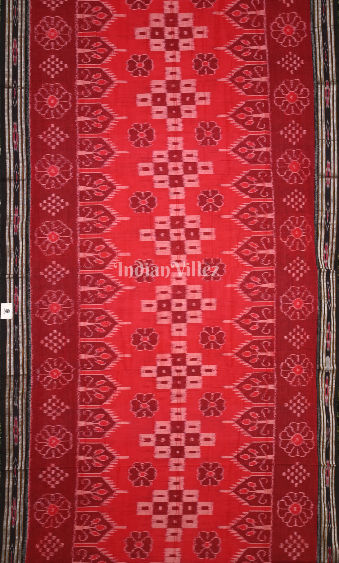 Red Black Flower Pasapali Odisha Ikat Sambalpuri Cotton Saree 