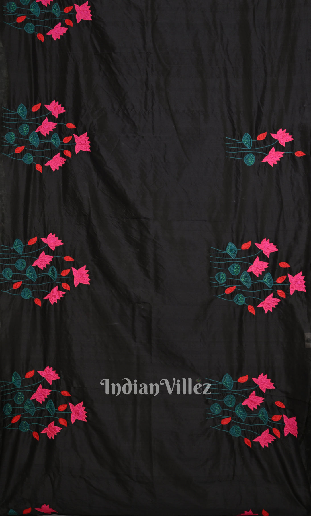 Black Pink Pichwai Art Hand Embroidered  AppliqueSaree