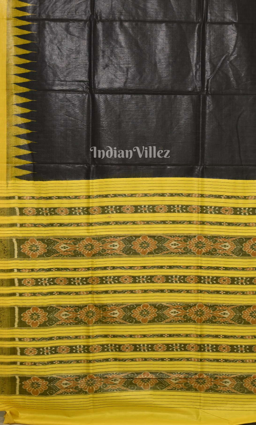 Black Gopalpur Tussar Silk Saree with Yellow Temple Border & Anchal