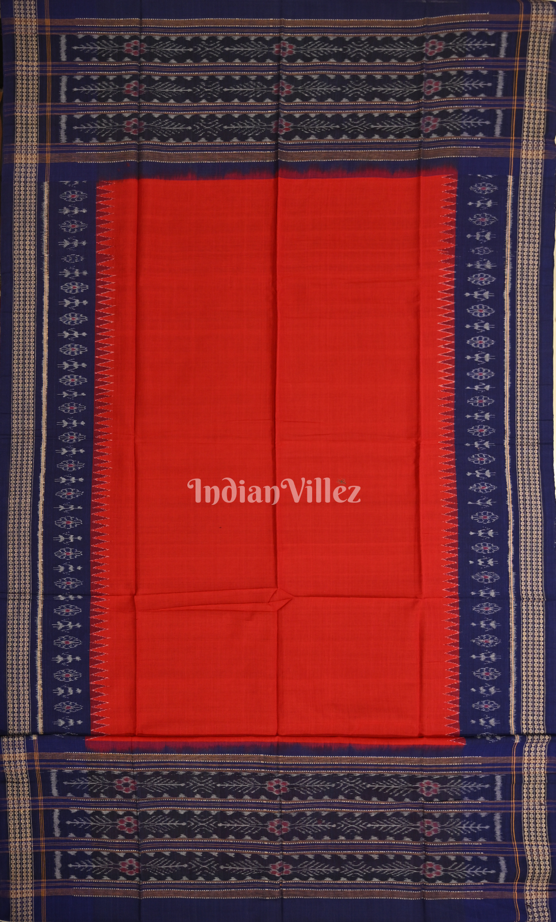 Blue Red Pasapali Odisha Ikat Sambalpuri Dress Set & Dupatta 