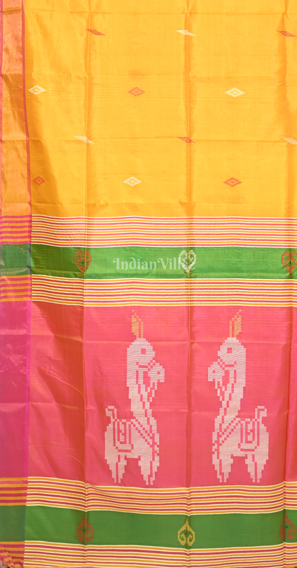 Mustard Yellow Pink Pure Bishnupuri Silk Saree