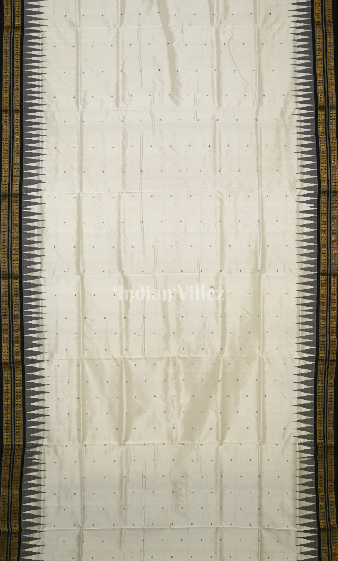 White Black Buti Odisha Ikat Bomkai Half Tissue Silk Saree 