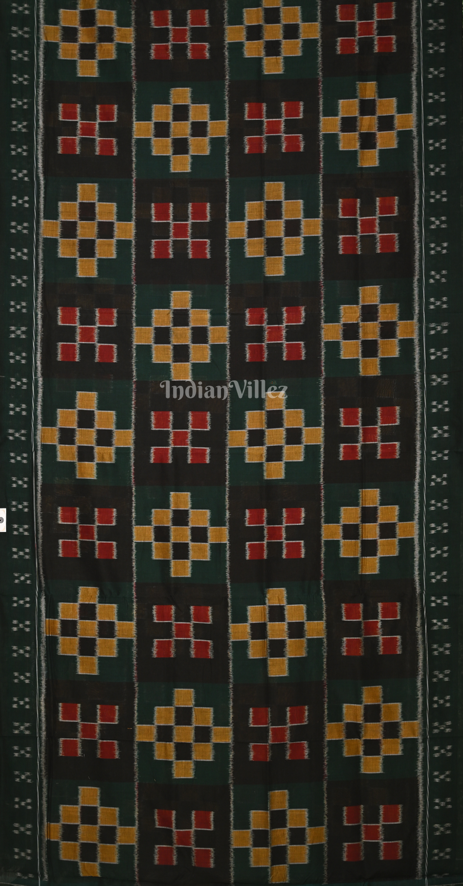 Green Yellow Red  Body Pasapali Odisha Ikat Sambalpuri Cotton Saree