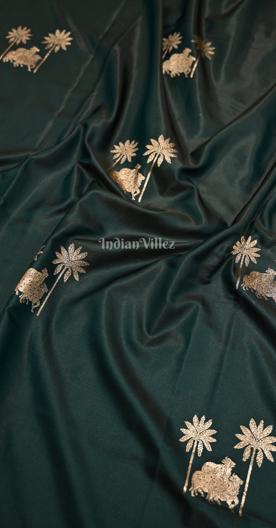 Bottle Green Mashru Satin Banarasi Silk Saree with Pichwai Motif