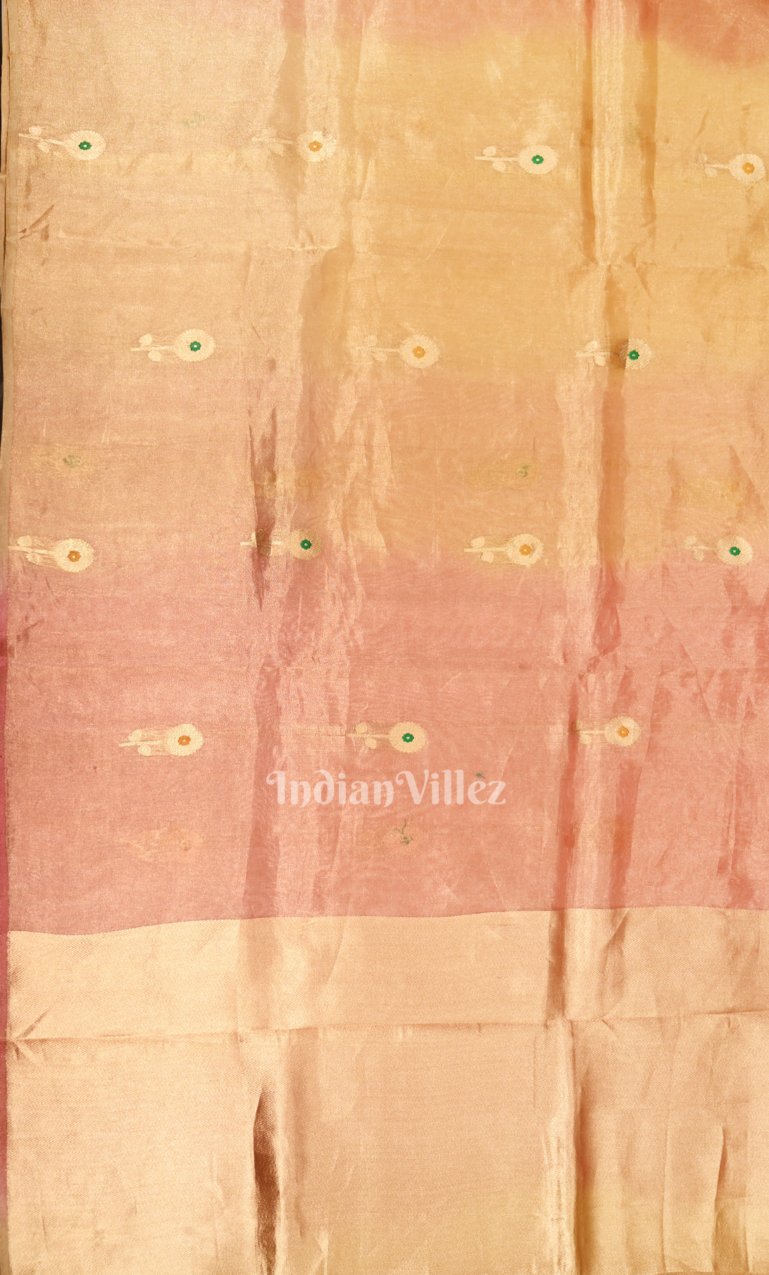 Rust Orange Golden Pure Organza Kora Banarasi Silk Saree