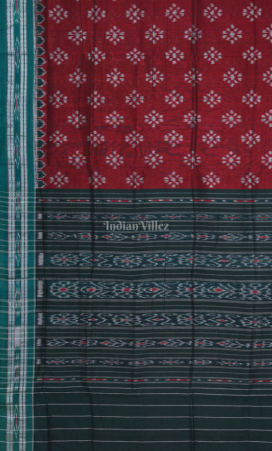 Maroon Bottle Green Odisha Ikat Maniabandha Cotton Saree