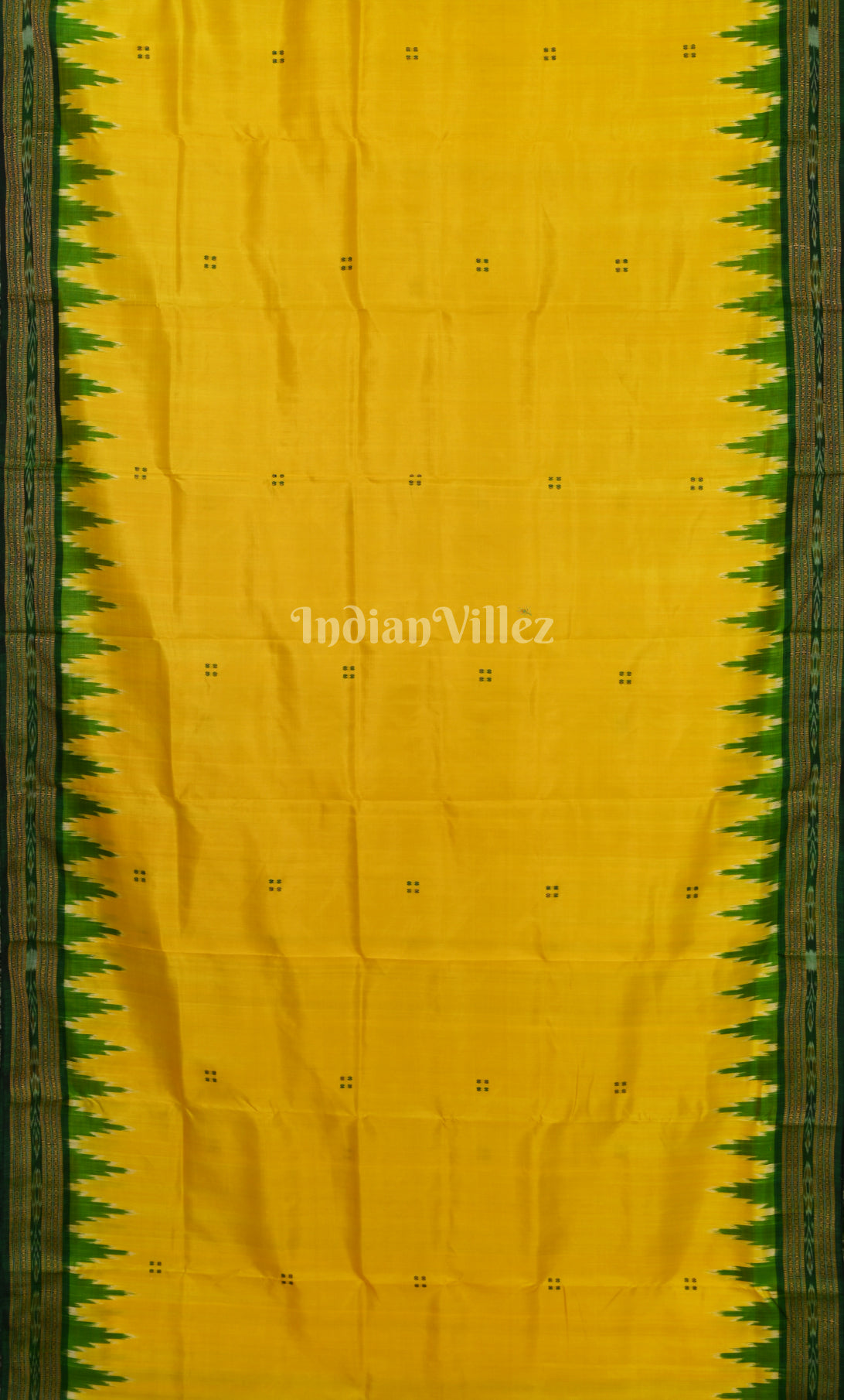 Yellow Green Buti Design Odisha Ikat Khandua Silk Saree 