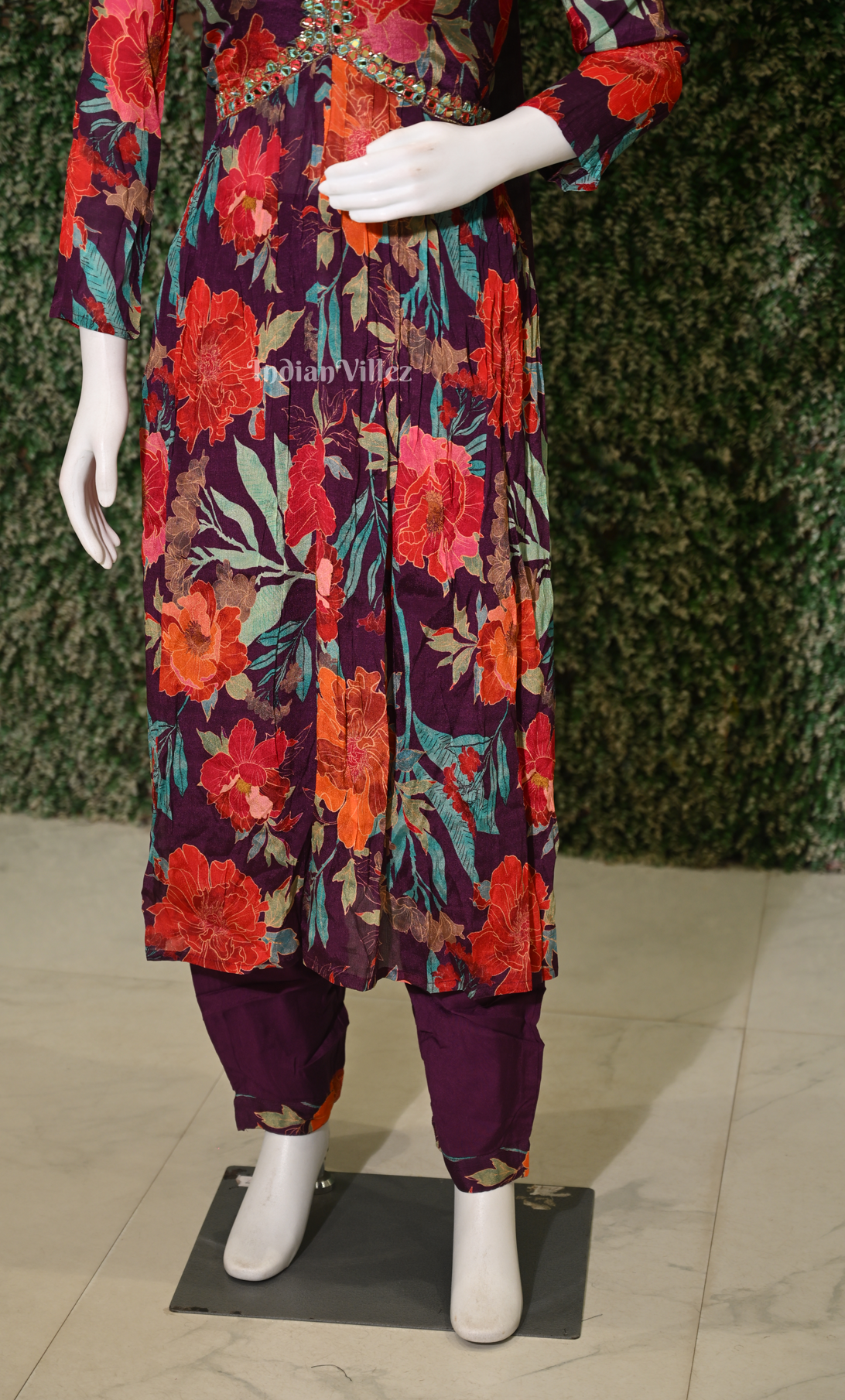 Purple with Multi Color Alia Cut Kurta Plazzoo with Dupatta Set