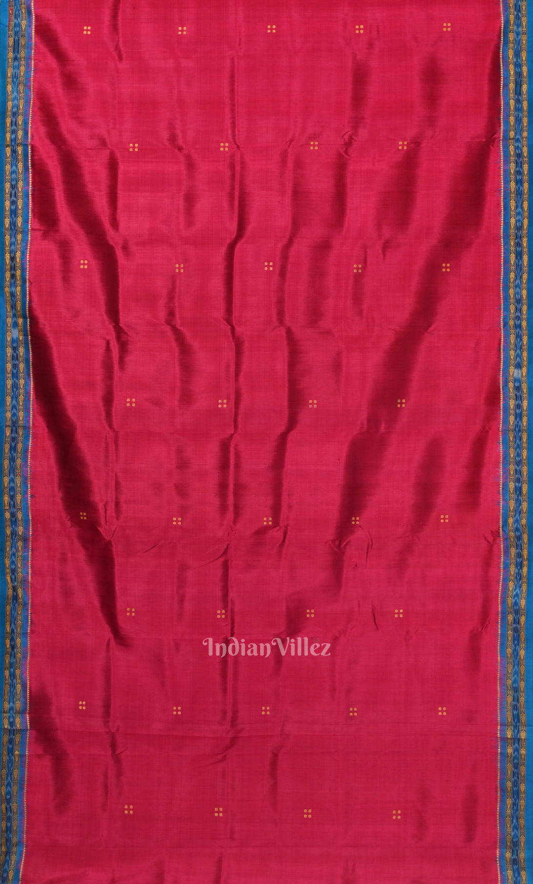 Rani Pink Blue  Buti Design Odisha Ikat Khandua Silk Saree 