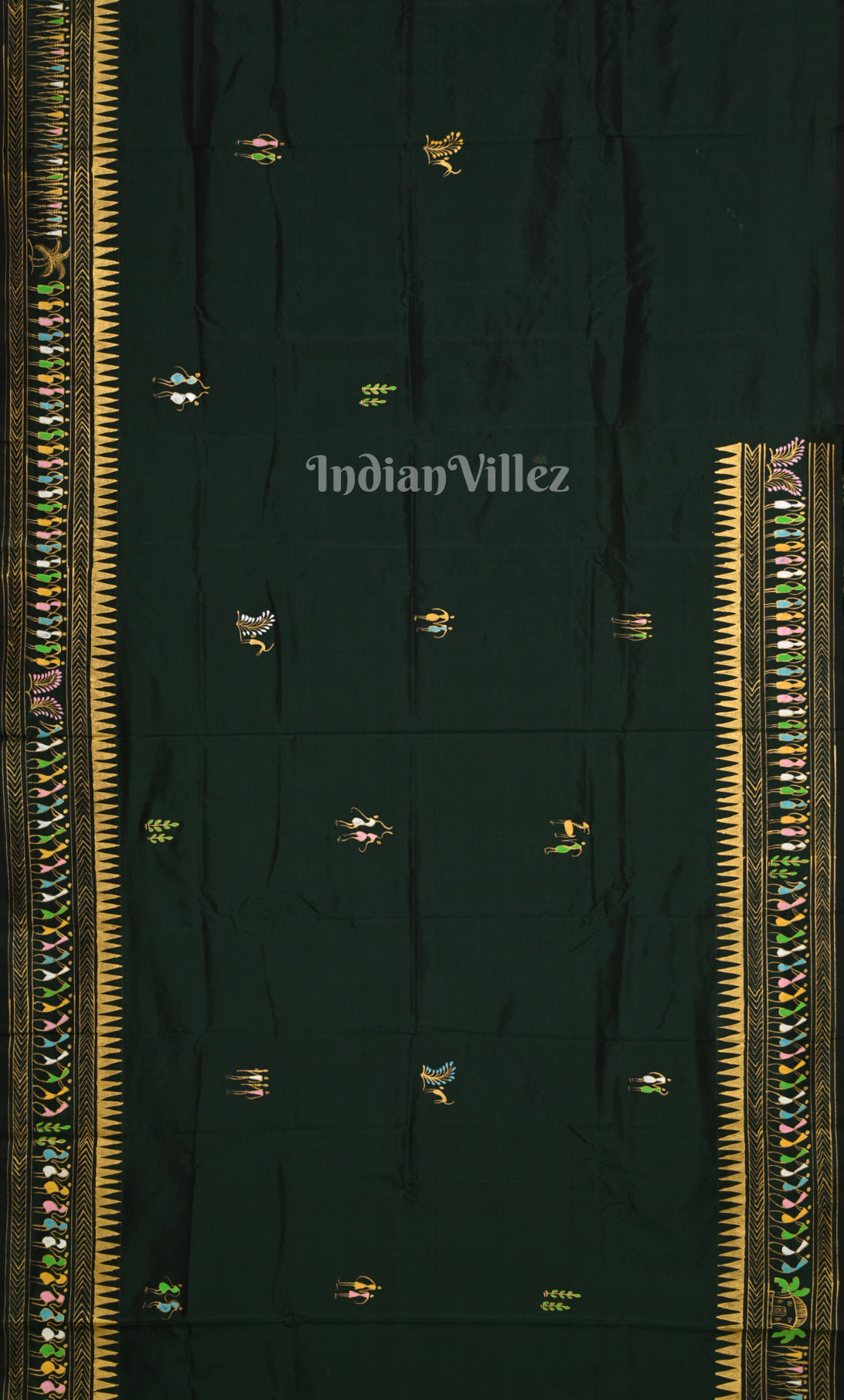 Bottle Green Saura Tribal Art Hand-Painted Pattachitra Saree