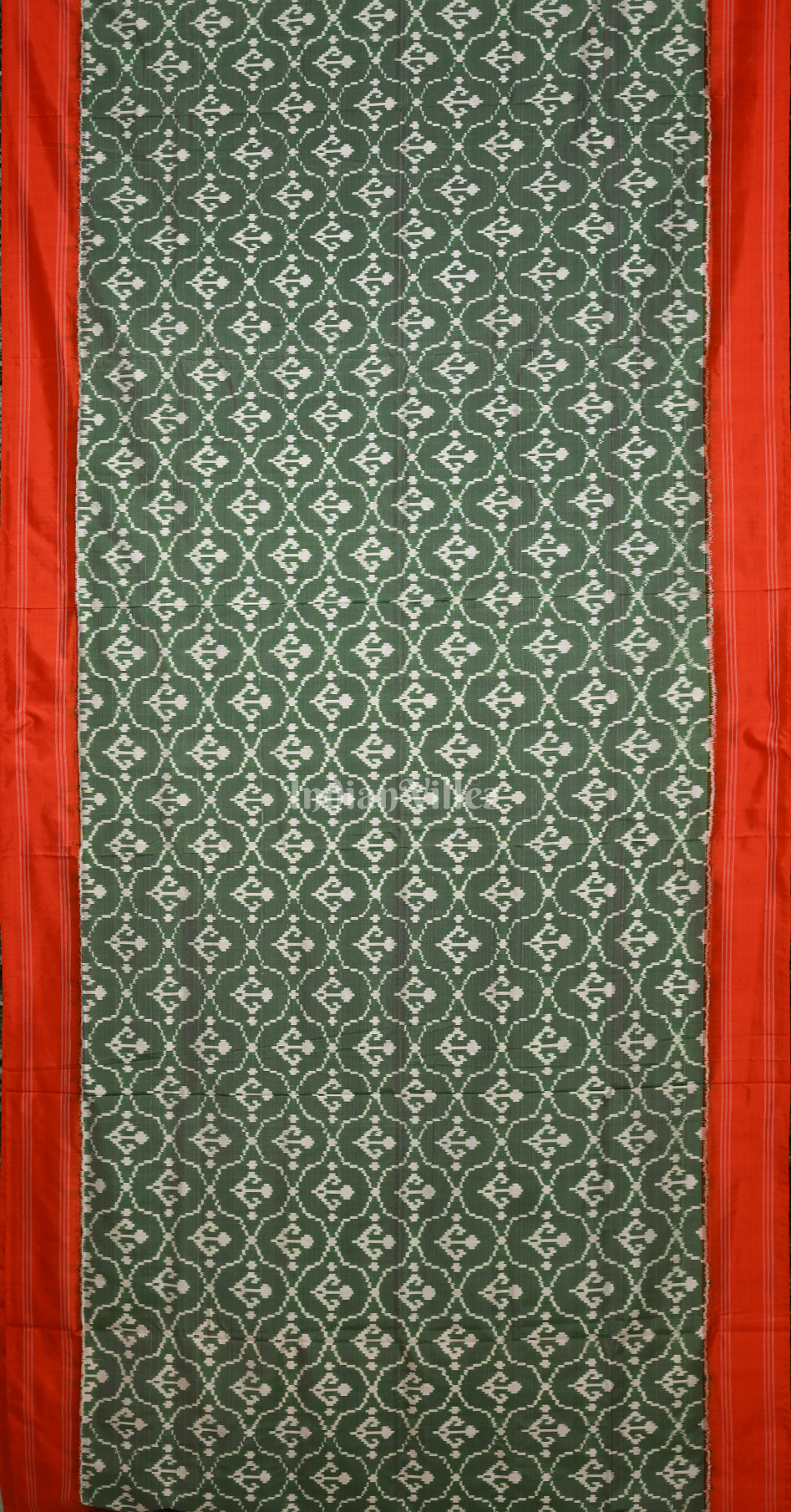 Light Green Red Pochampally Ikat Silk Saree 