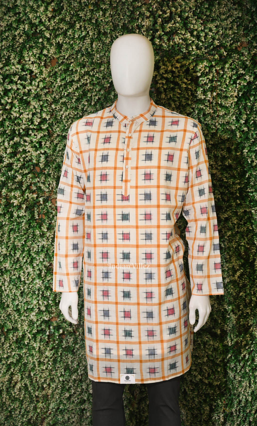 Cream Aswini  Odisha Ikat Sambalpuri Cotton Kurta For Men 