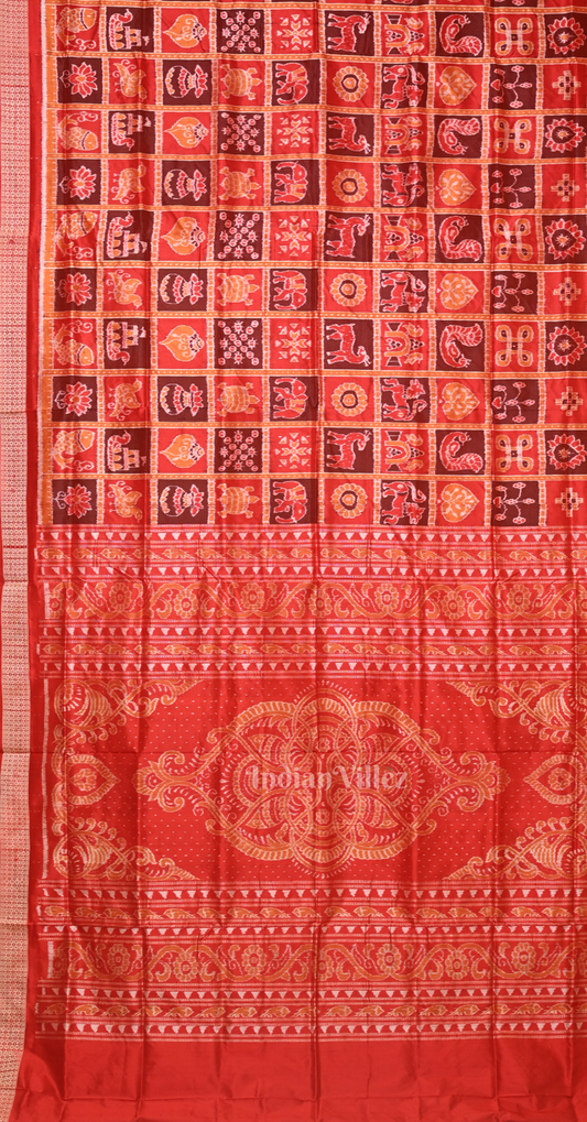 Exclusive Maroon Coffee Nabakothi Odisha Ikat Sambalpuri Silk Saree