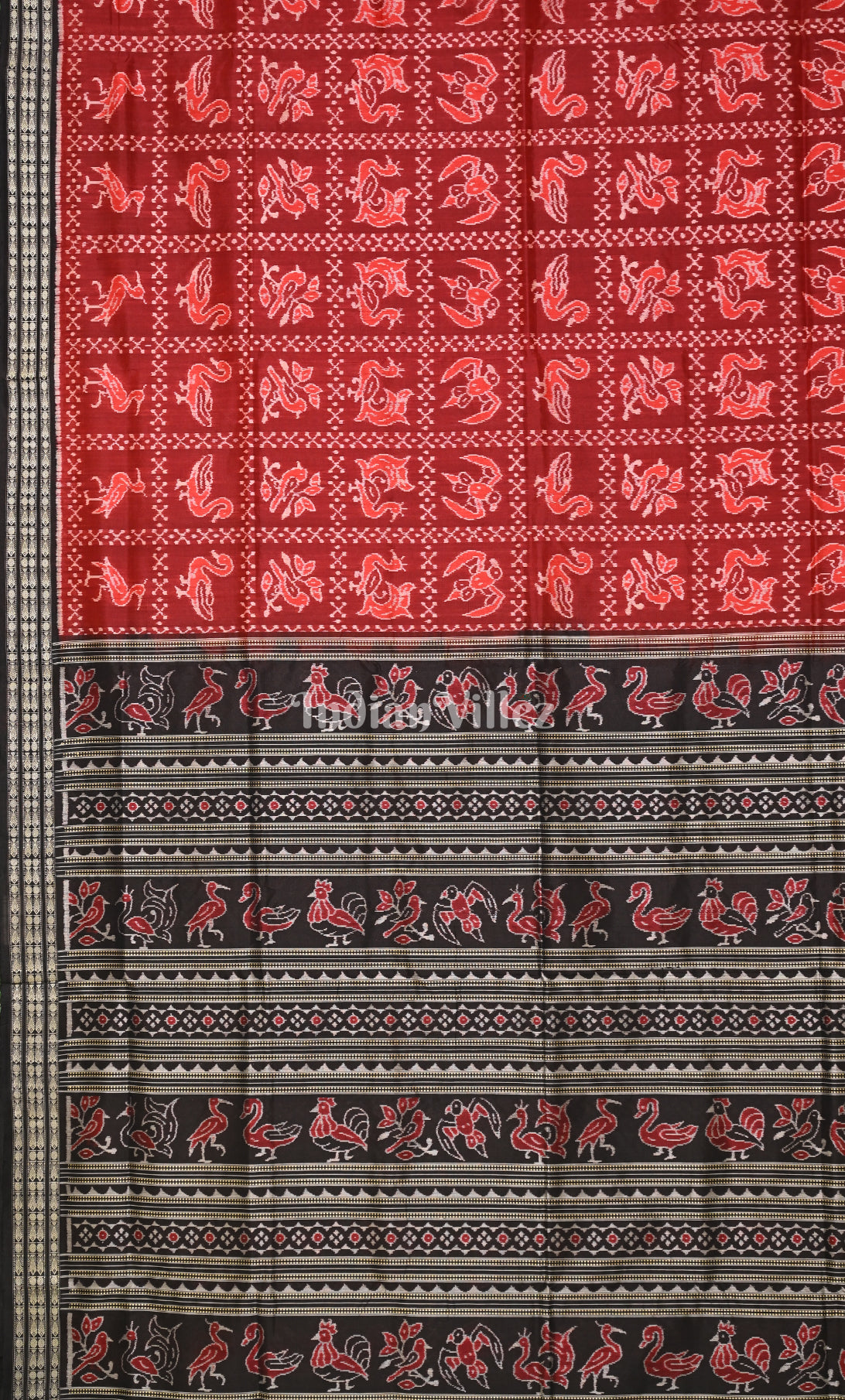 Red Black Dasakothi Odisha Ikat Sambalpuri Silk Saree 