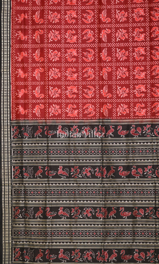 Red Black Dasakothi Odisha Ikat Sambalpuri Silk Saree 