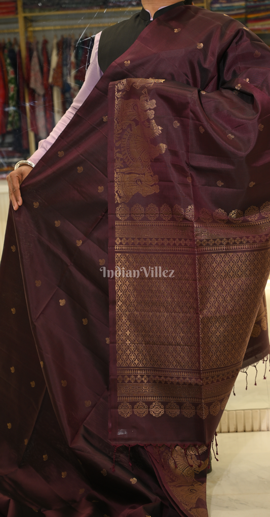 Coffee Golden Doli Barat Pure Kanjivaram Soft Silk Saree