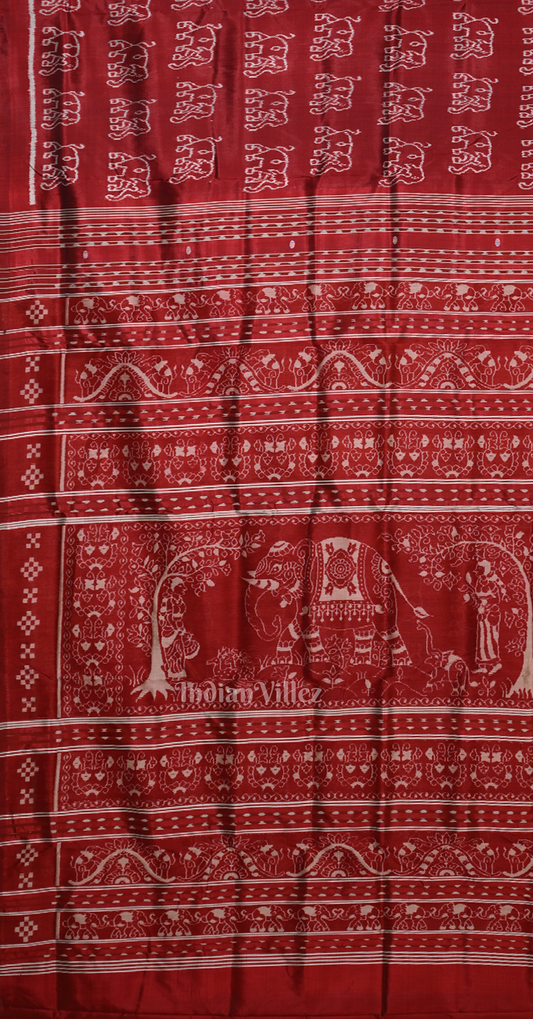 Maroon Elephant Motif Contemporary Designer Silk Saree