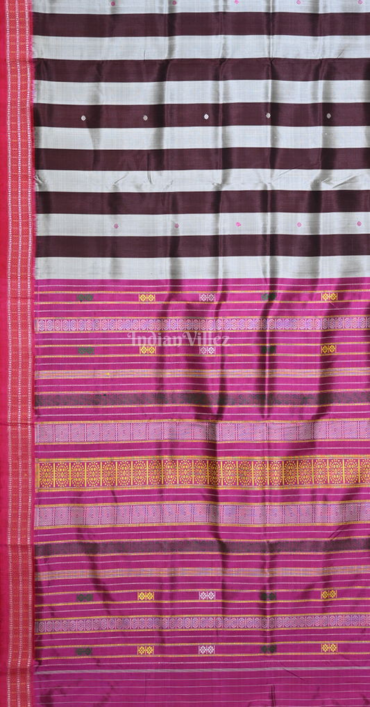 Grey Coffee Siminoi Odisha Ikat Khandua Silk Saree