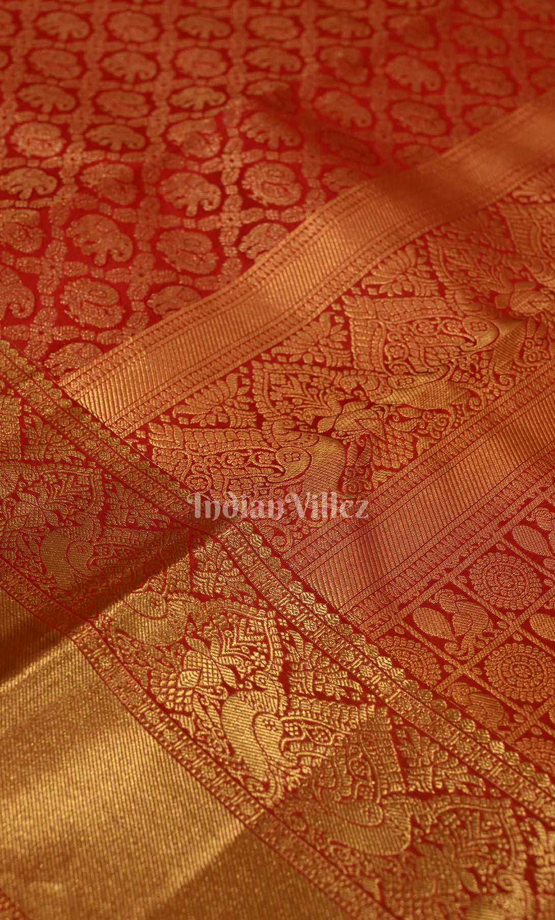 Vermilion Red pure Kanjivaram Silk Saree with Zari Brocade