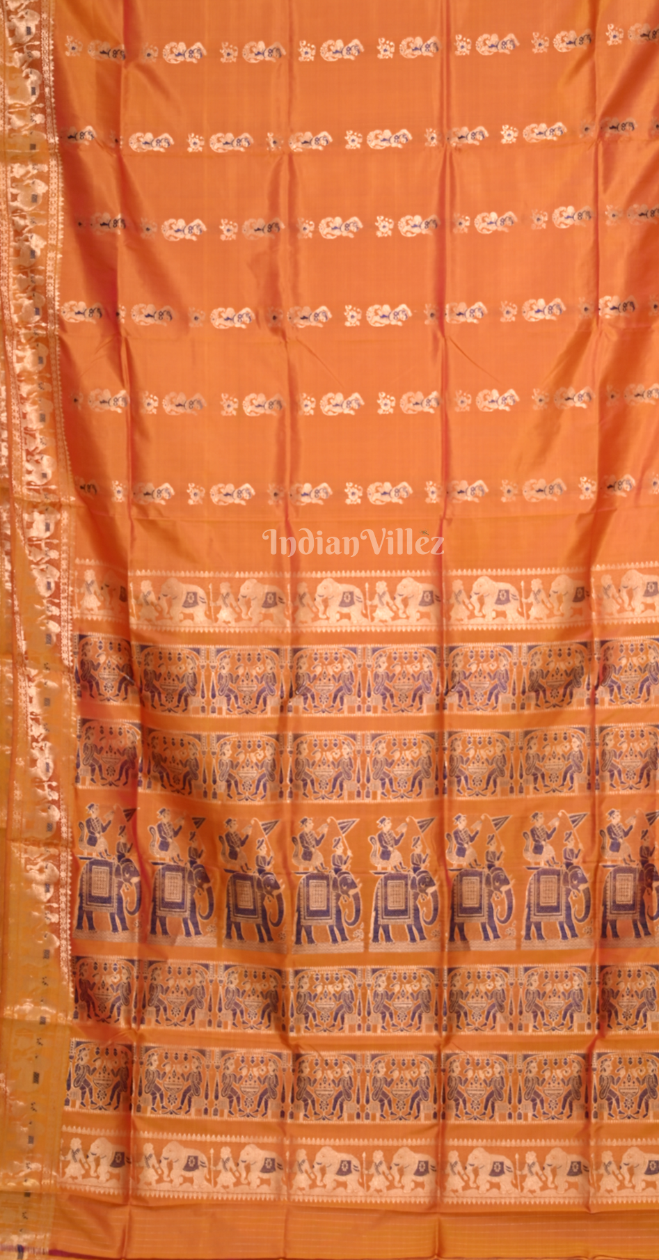Orange Golden Handwoven Baluchari Silk Saree 