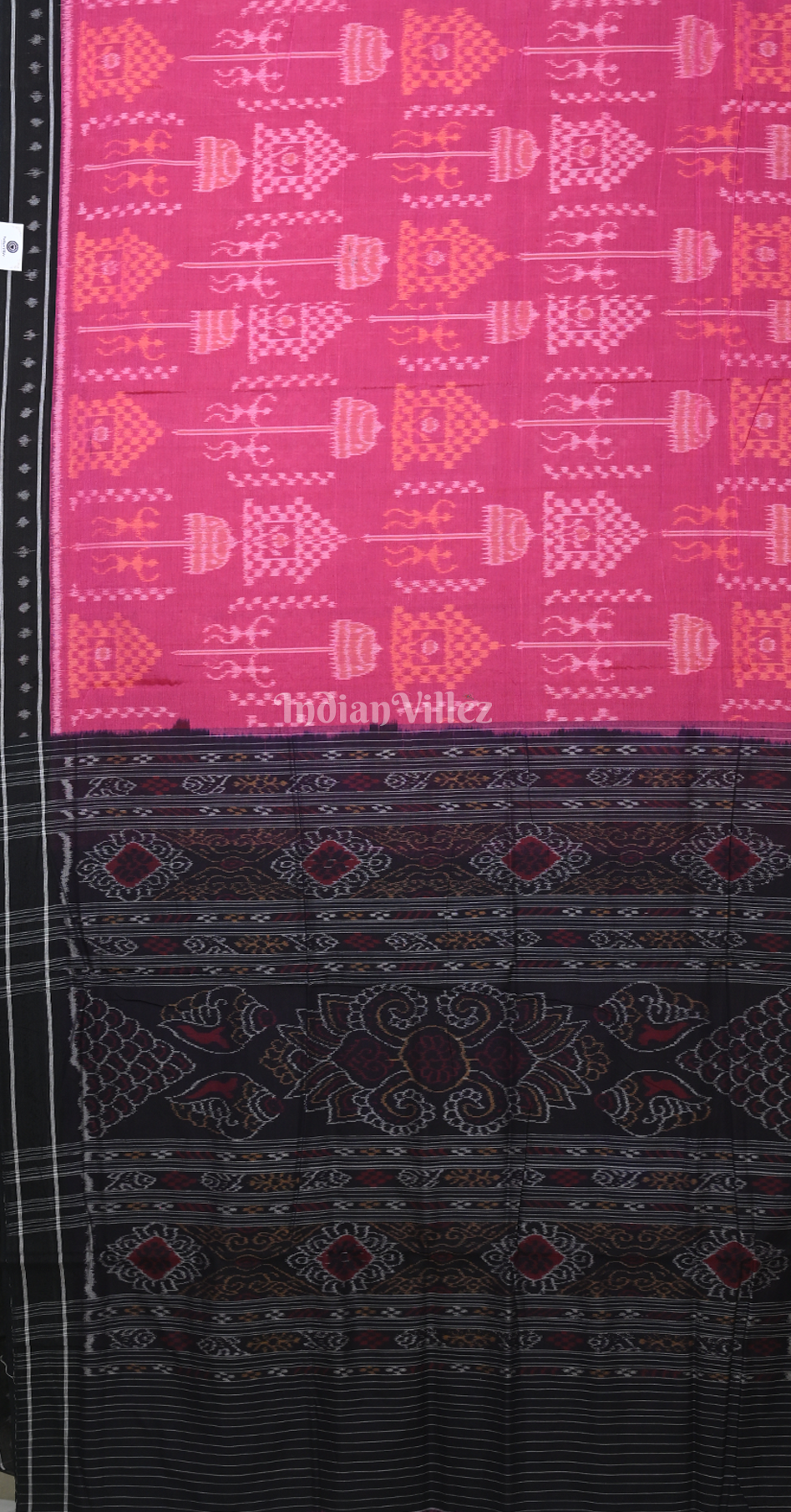 Pink Black Tribal Theme Odisha Ikat Sambalpuri Cotton Saree