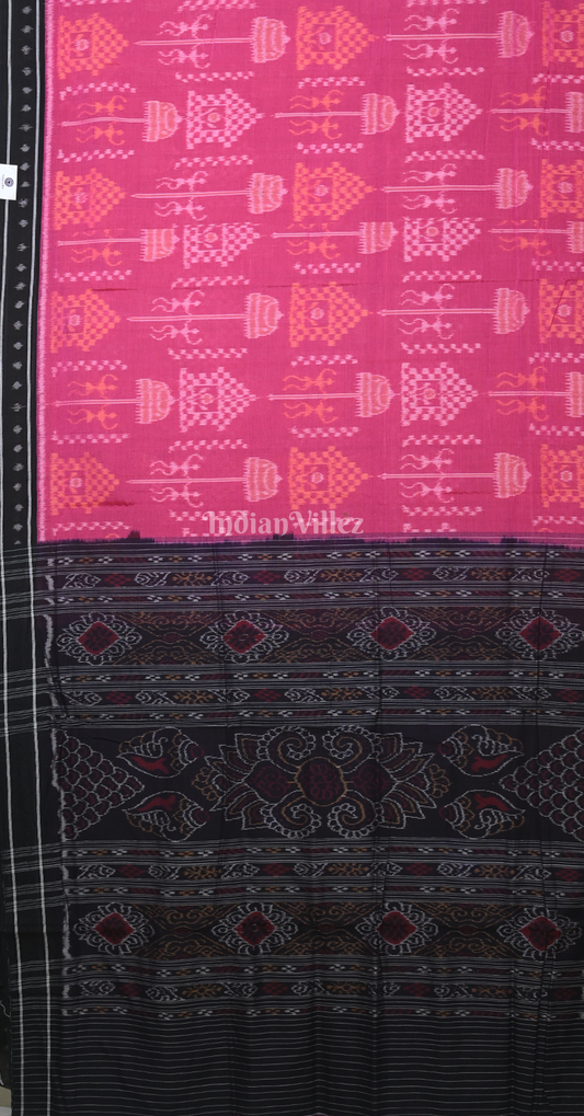 Pink Black Tribal Theme Odisha Ikat Sambalpuri Cotton Saree