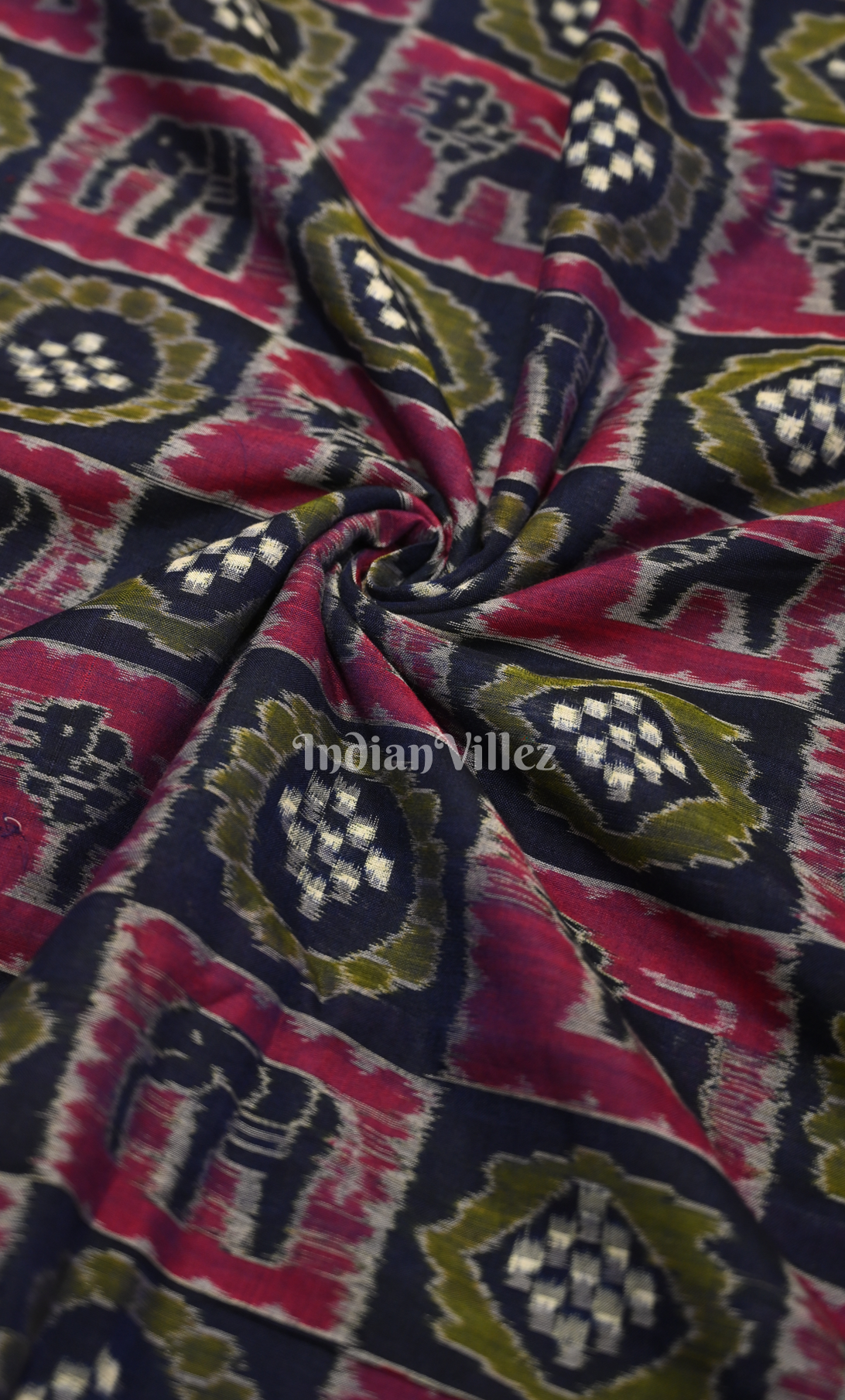 Blue Maroon Jungle Theme Odisha Ikat  Sambalpuri Cotton Fabric
