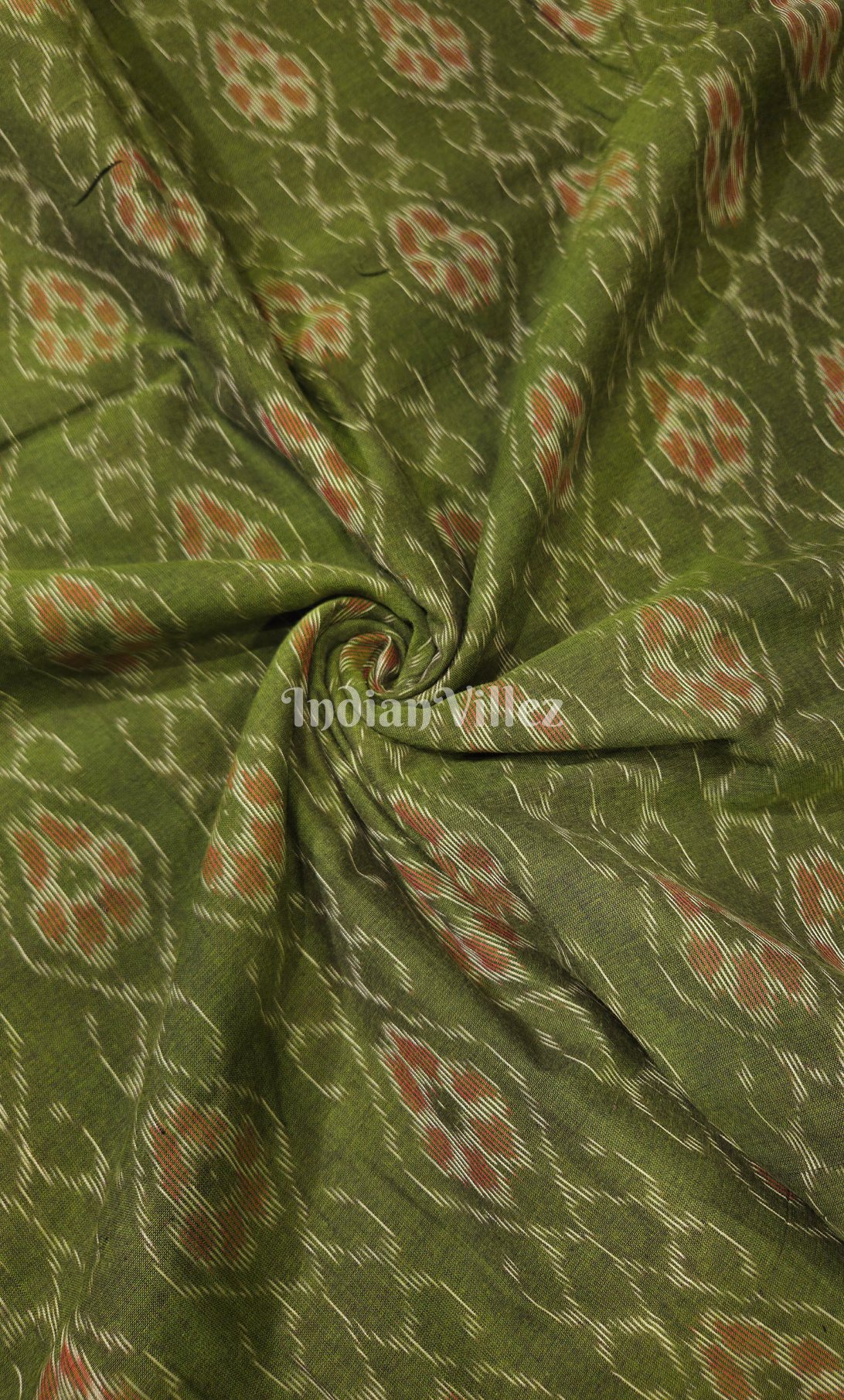 Green Floral Theme Odisha Ikat Sambalpuri Cotton Fabric 