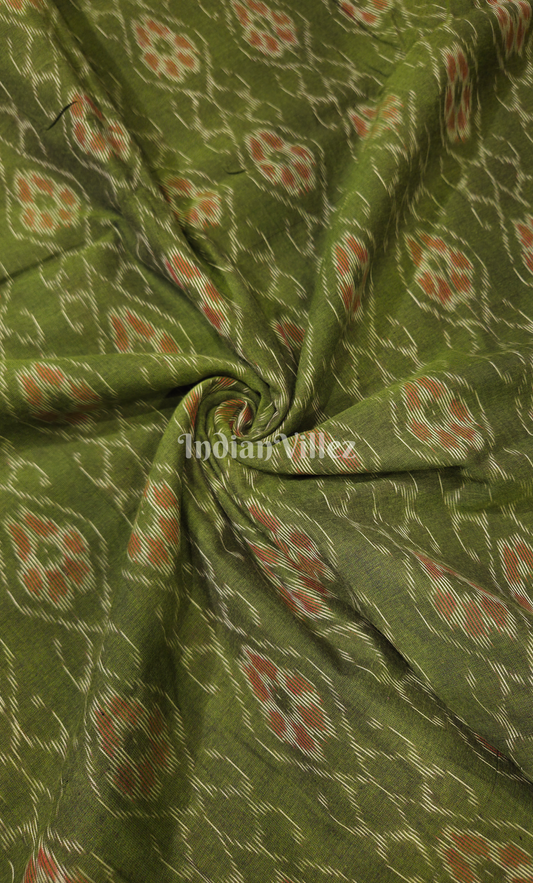 Green Floral Theme Odisha Ikat Sambalpuri Cotton Fabric 