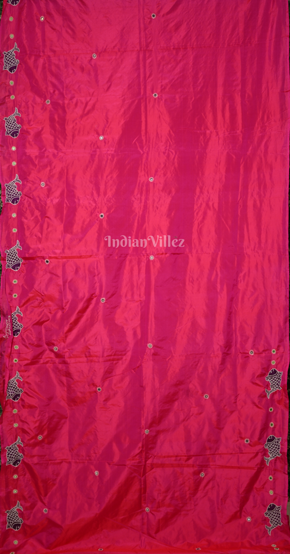 Rani Pink Green Hand Embroidered Applique Work Saree 