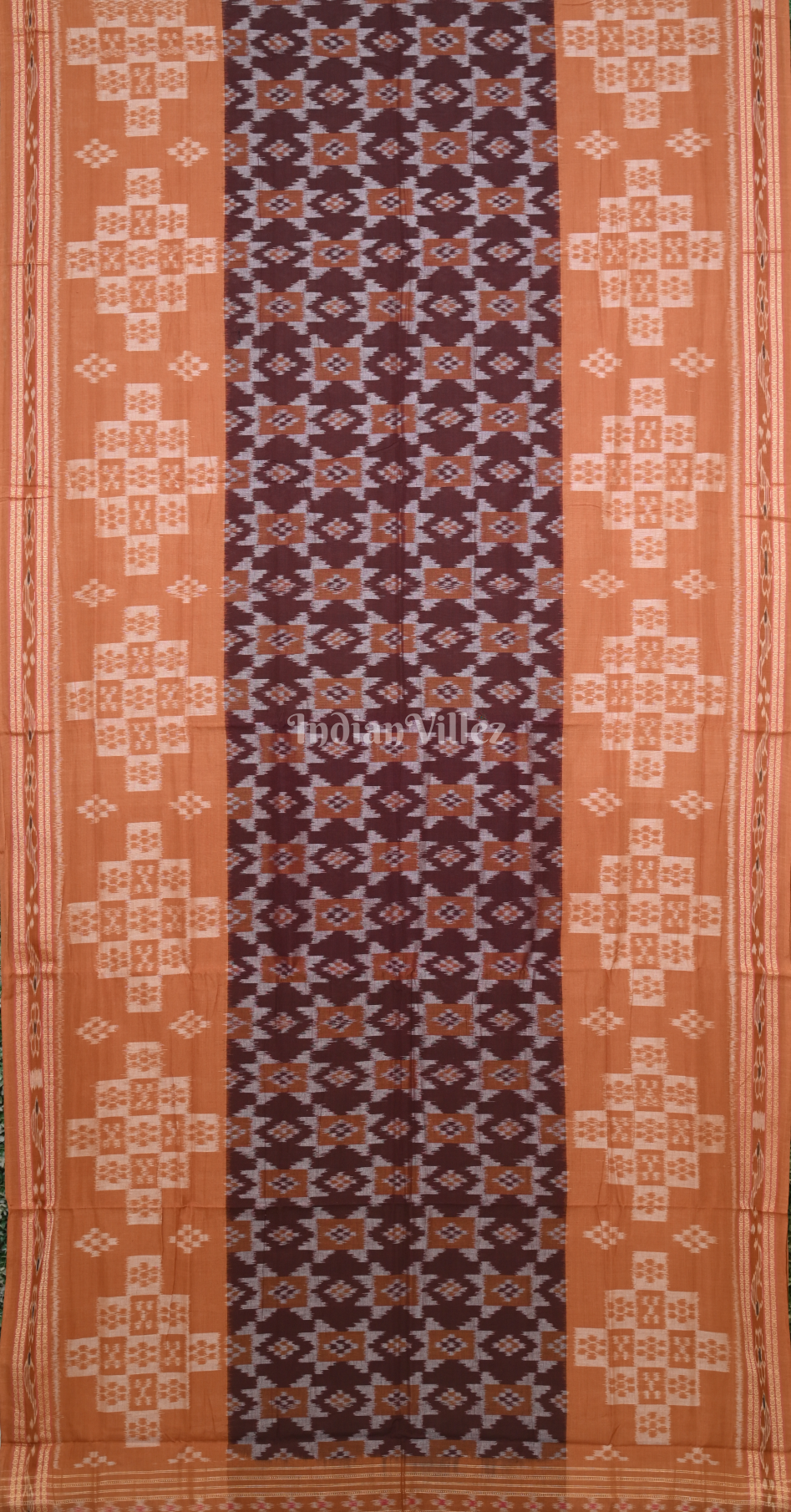 Coffee Orange Pasapali Scot Odisha Ikat Sambalpuri Cotton Saree