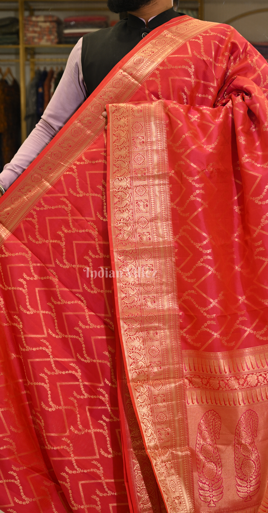 Exclusive Red Geometric Pattern Pure Kanjivaram Silk Saree 