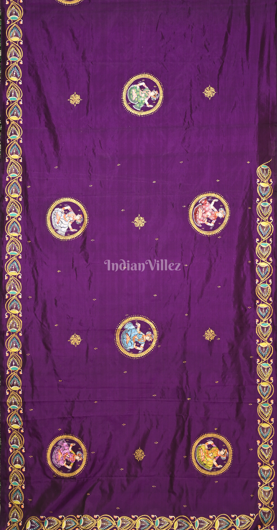 Purple Kandarpa Ashwa Hand-Painted Pattachitra Saree 
