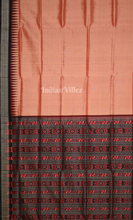 Peach Black Odisha Ikat Bomkai Sambalpuri Silk Saree