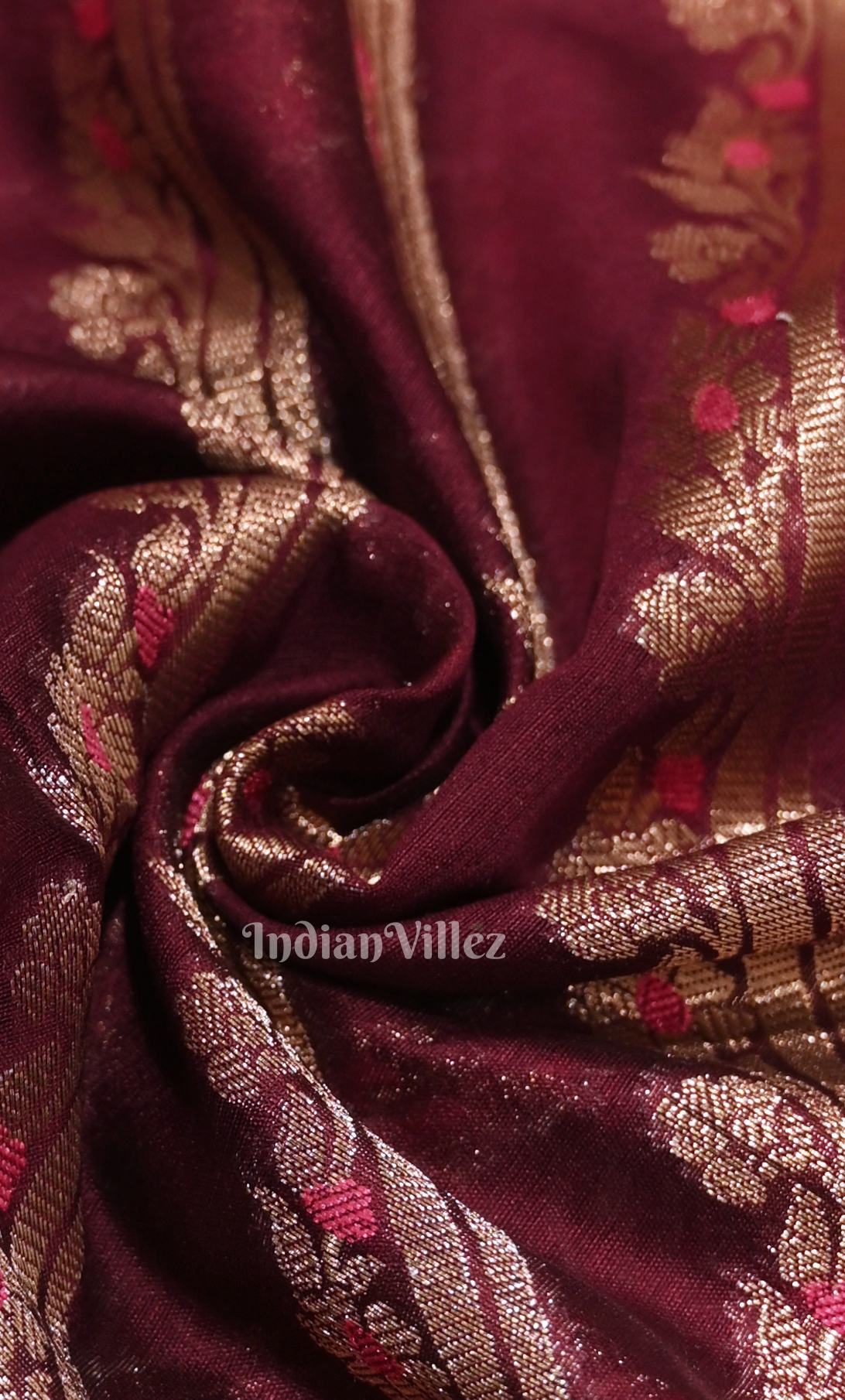 Deep Maroon Dupion Banarasi Silk Saree with Meenakari Weaving 