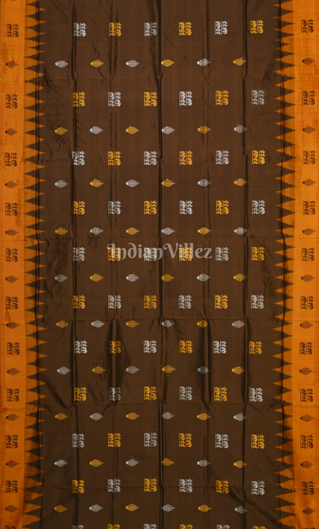 Coffee Yellow  Tribal Theme Odisha Ikat Bomkai Sambalpuri Silk Saree