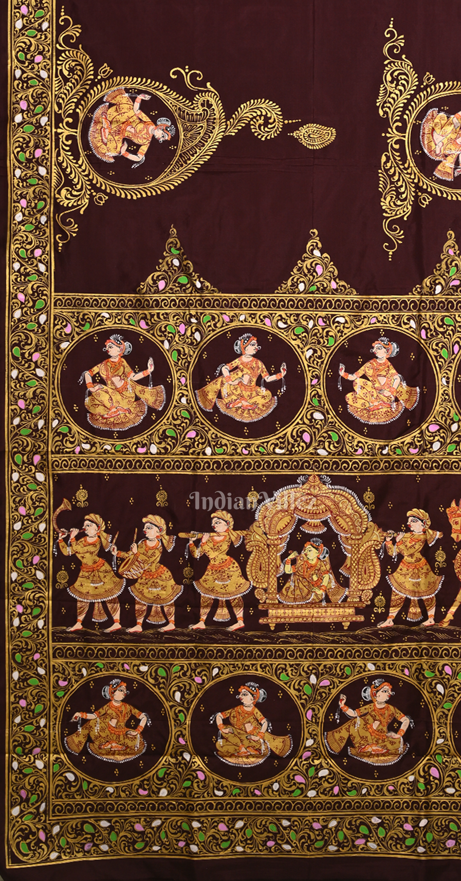 Maroon Doli Barat Hand-Painted Pattachitra Saree 