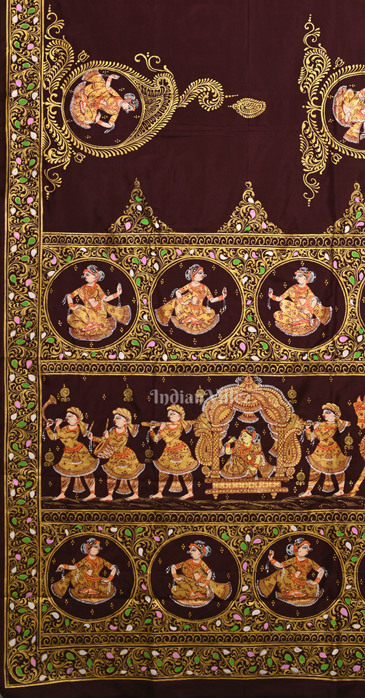 Maroon Doli Barat Hand-Painted Pattachitra Saree 