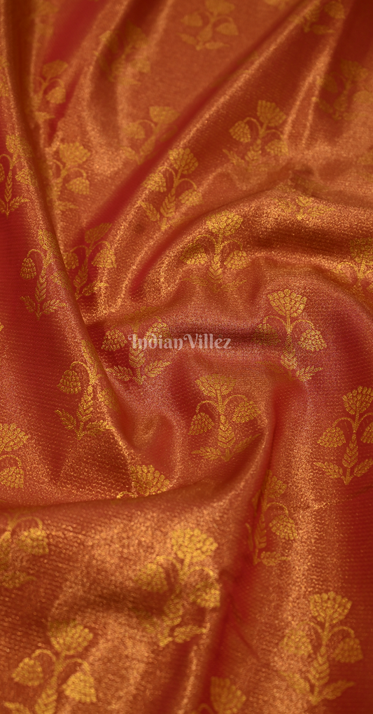Exclusive Peach Pink Floral Pure Kanjivaram Tissue Silk Saree