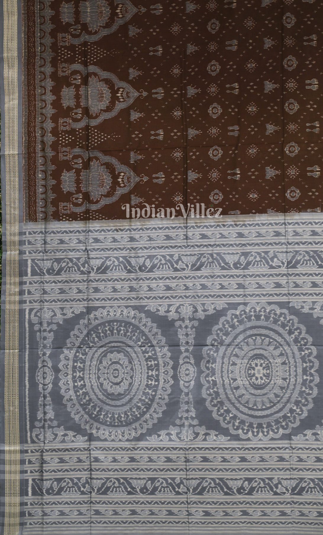 Exclusive Coffee Grey Laxmi Pada Odisha Ikat Sambalpuri Silk Saree 