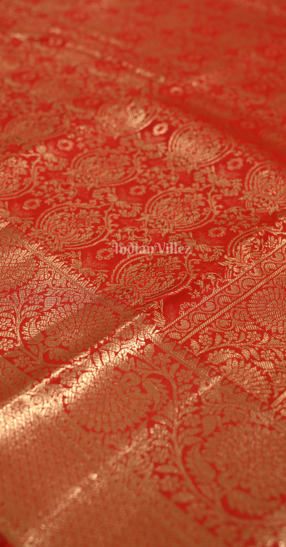 Exclusive Bright Red Golden Floral Pure Brocade Kanjivaram Silk Saree 