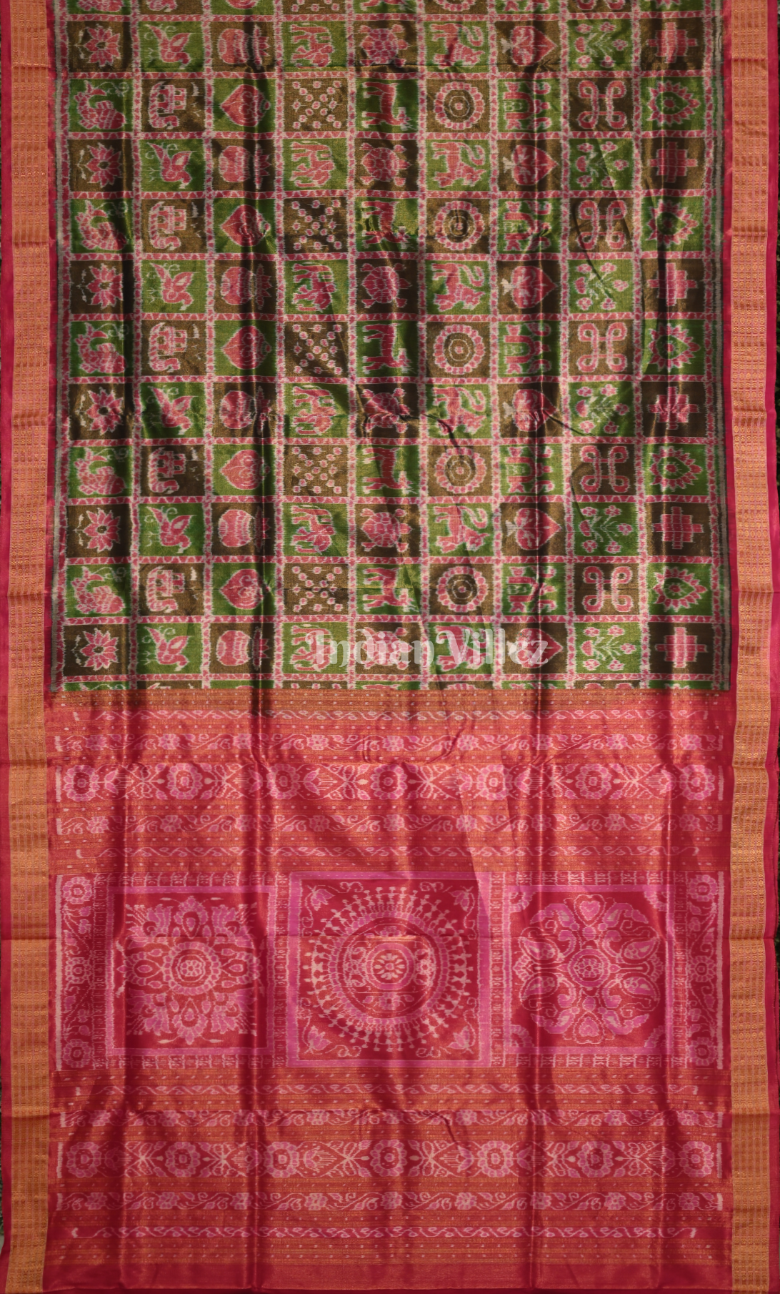 Green Pink Nabakothi Full Tissue Odisha Ikat Sambalpuri Silk Saree 