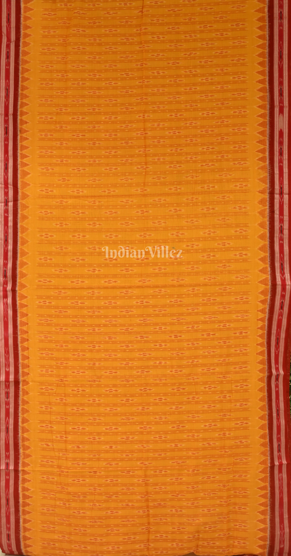 Mustard Yellow Maroon Damru Pasapali Odisha Ikat Maniabandha Cotton Saree 