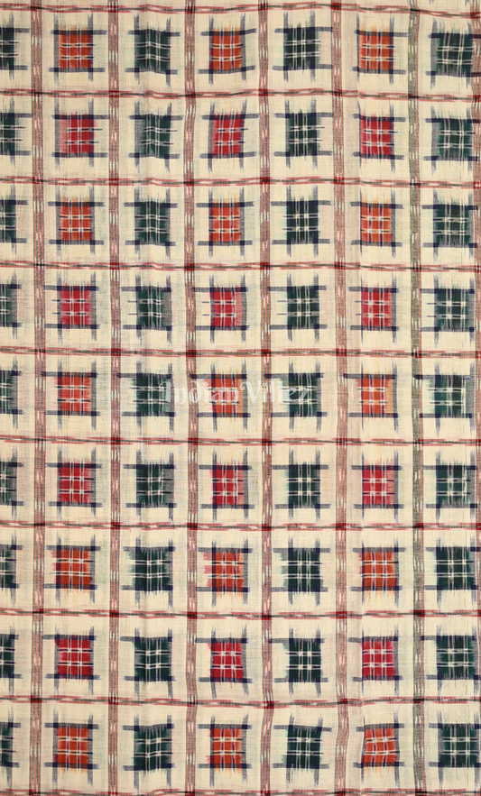 Off White Red Aswini Odisha Ikat Sambalpuri Dress Set & Dupatta 