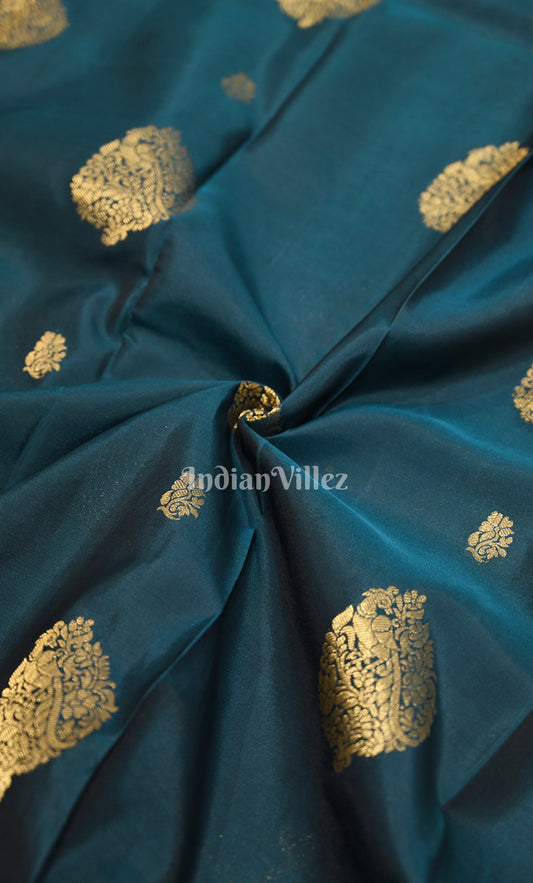 Peacock Blue Mustard Yellow Zari woven Pure Kanjivaram Silk Saree