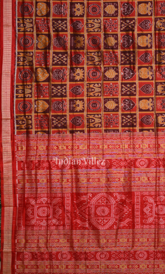 Maroon Red Nabakothi Odisha Ikat Sambalpuri Tissue Silk Saree
