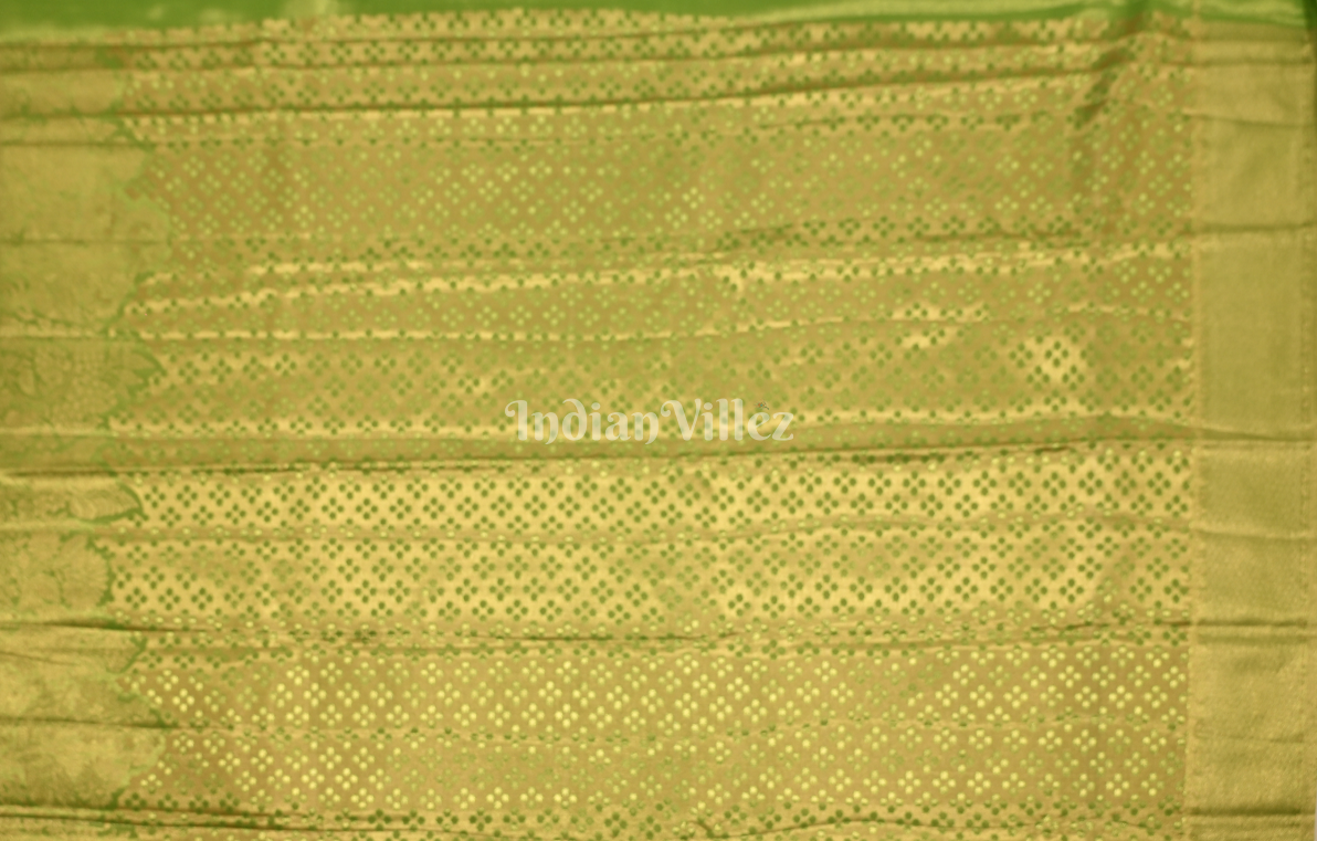 Lime Green Floral Pure Kanjivaram Tissue Silk Saree 