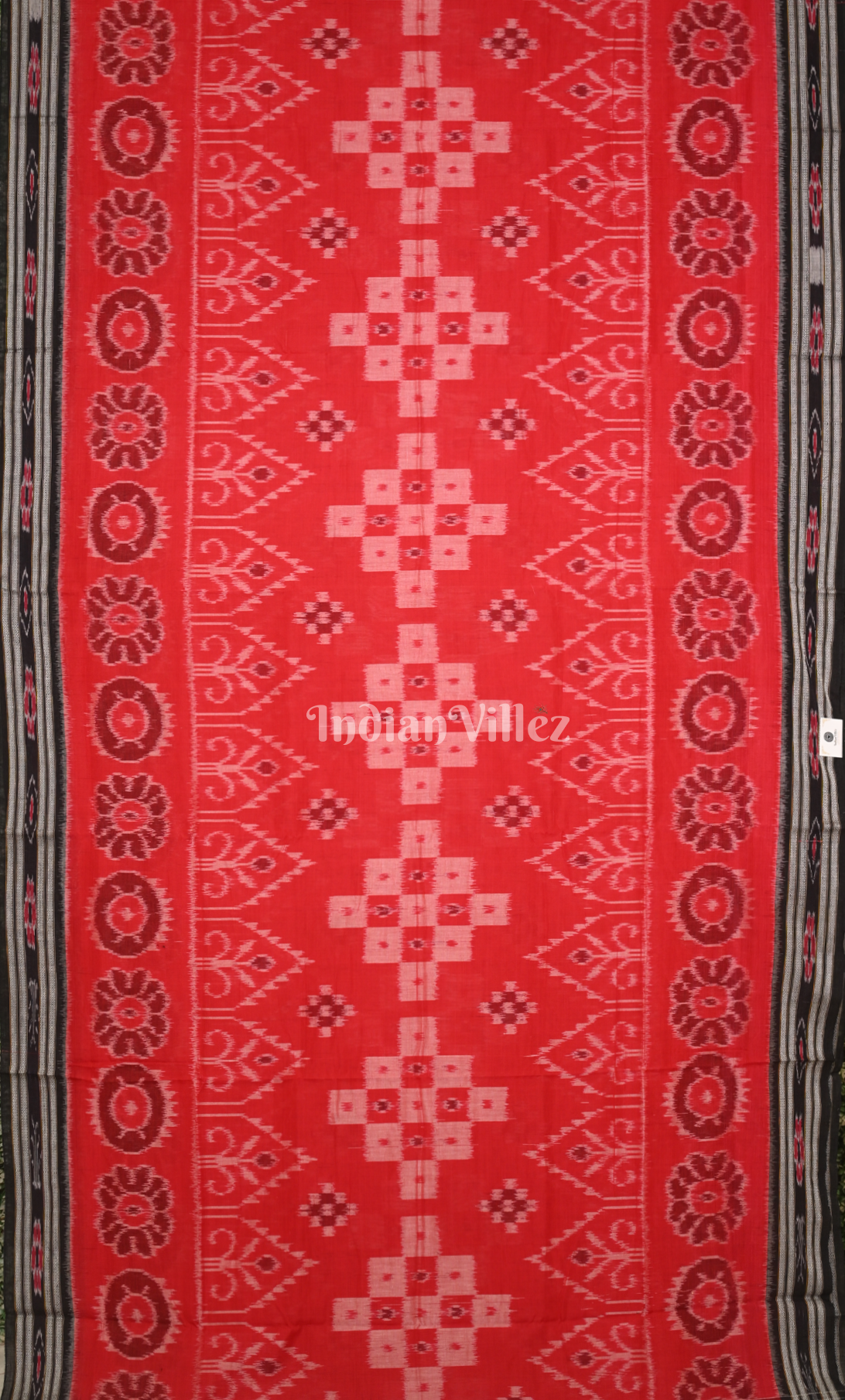 Red Black Tribal Pasapali Odisha Ikat Sambalpuri Cotton Saree 